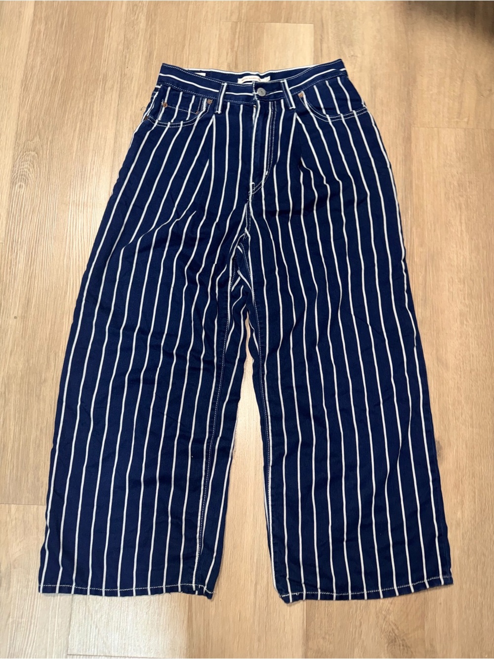 Levi's Navy Vertical-Stripe Wide Leg Pants